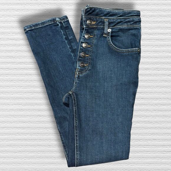 We The Free by Free People Button Fly Skinny Jeans Dark Wash Size 27 High Rise - Picture 1 of 9